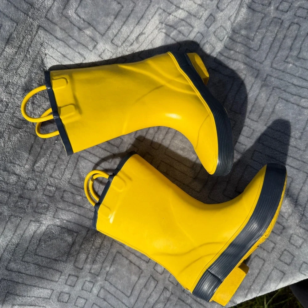 LL Bean Puddle Stomper Yellow Rubber Rain Boots Kids Size 10 Waterproof 208962